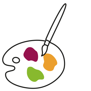 Animation einer Farbpalette auf der ein Pinsel Farben mischt